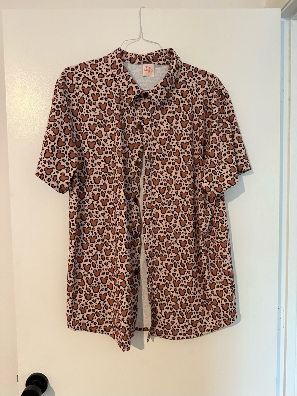 Disney inspired Leopard Mickey Print Performance Button Up Shirt 2XL